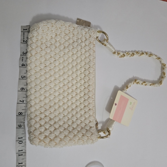 Lina Cream Crocheted Shoulder Bag Gold Chain Strap NWT - Picture 12 of 12